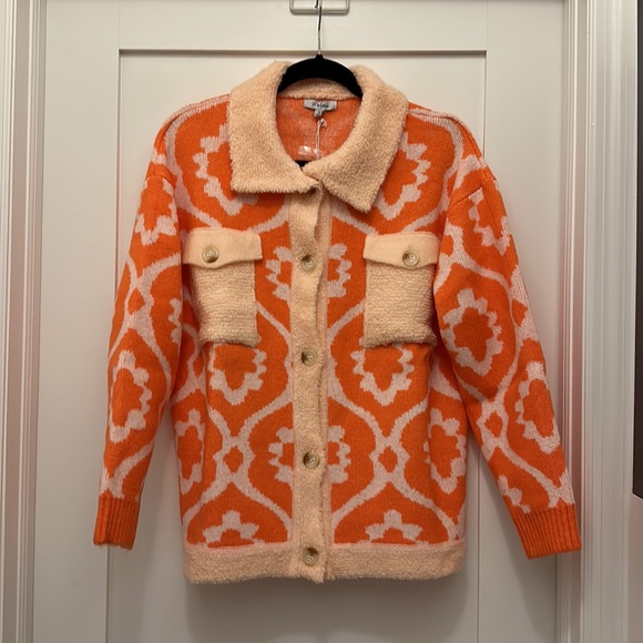 🆕POLAGRAM ORANGE LONG SLEEVE BUTTON CLOSURE COLORBLOCK SHERPA JACKET - Picture 4 of 5